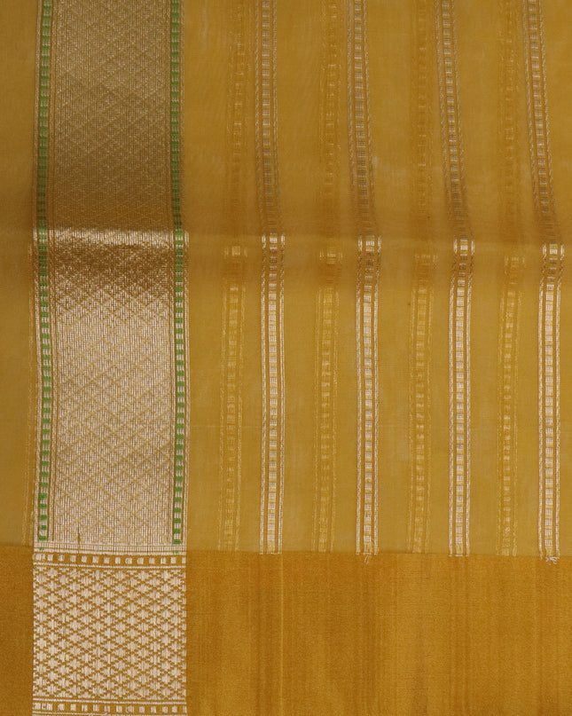 Teal Blue- Mustard Yellow Banarasi Kora Silk Saree