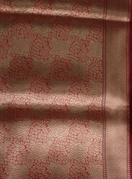 Pastel Lavender-Red Banarasi Kora Silk Saree