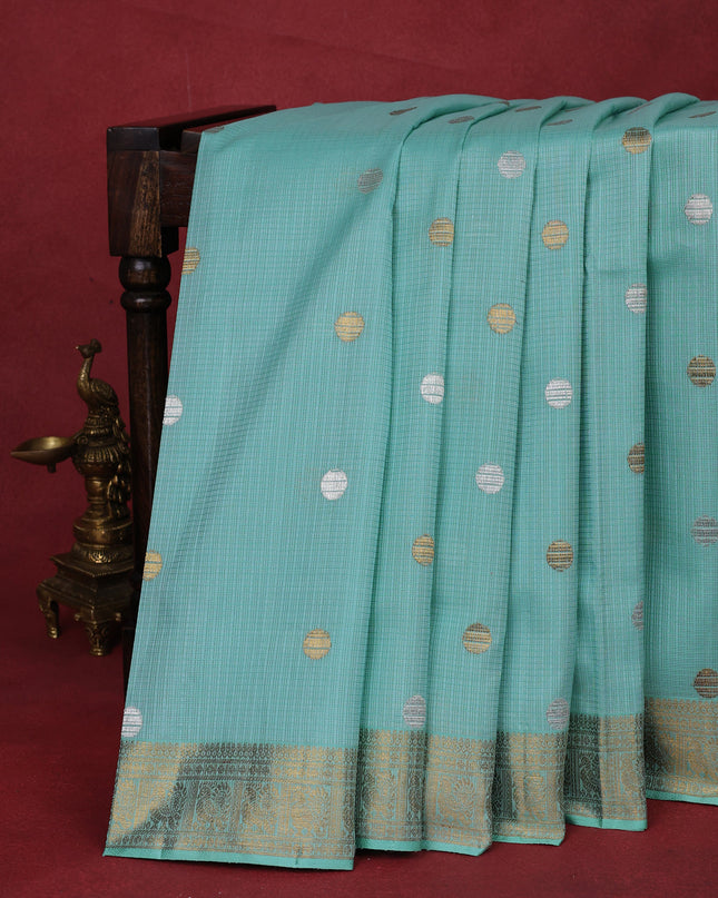 Teal Blue Pure Kanchipuram Kota Saree