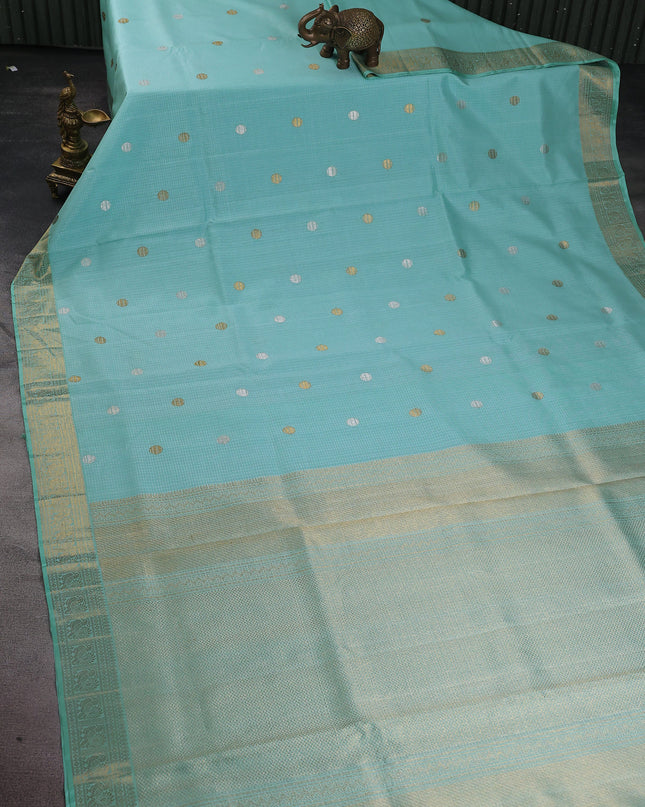 Teal Blue Pure Kanchipuram Kota Saree