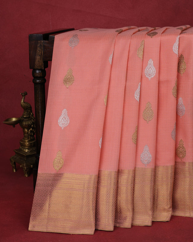 Peach Shade Pure Kanchipuram Kota Saree