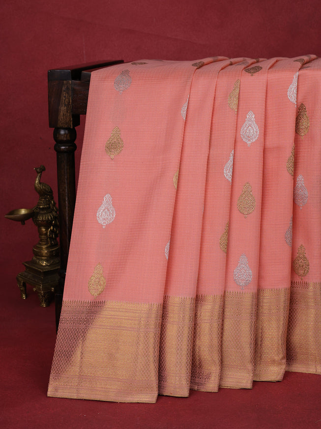Peach Shade Pure Kanchipuram Kota Saree