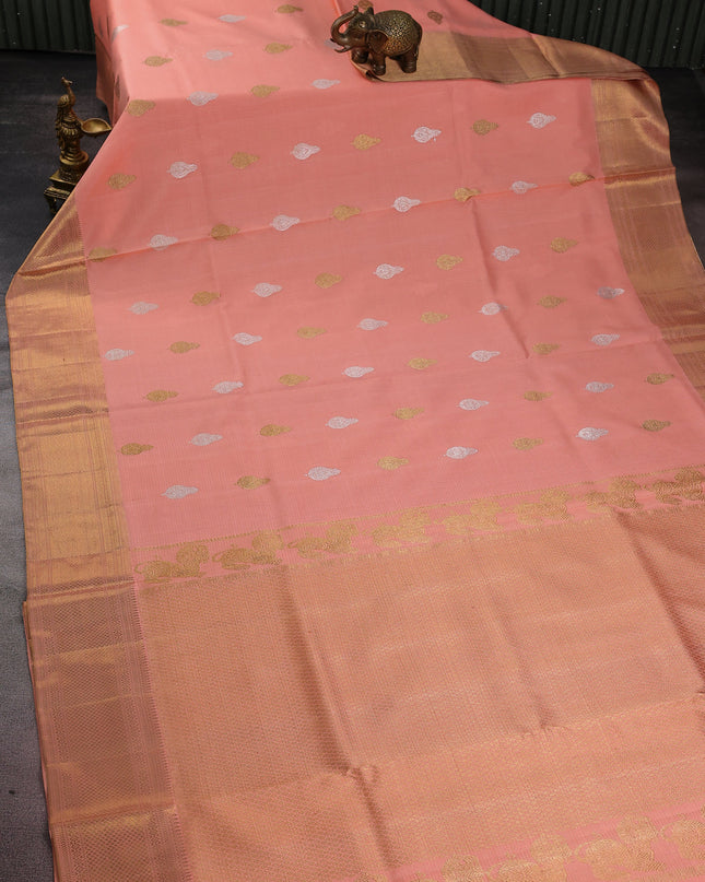 Peach Shade Pure Kanchipuram Kota Saree