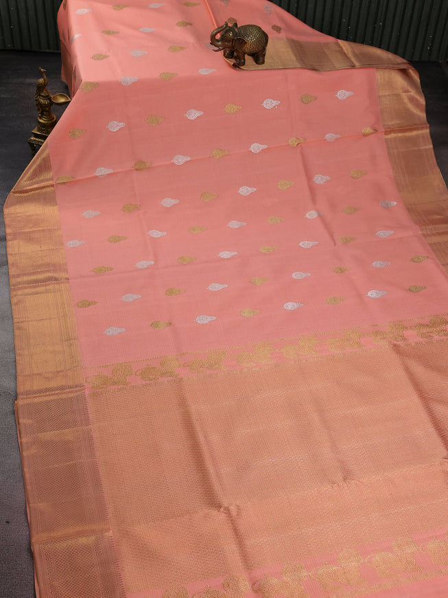 Peach Shade Pure Kanchipuram Kota Saree