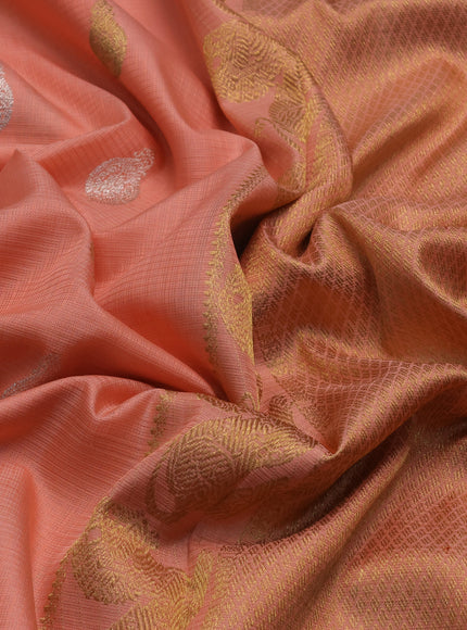 Peach Shade Pure Kanchipuram Kota Saree
