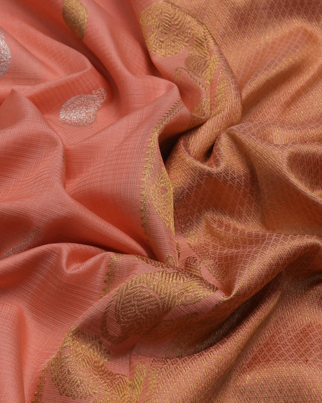 Peach Shade Pure Kanchipuram Kota Saree