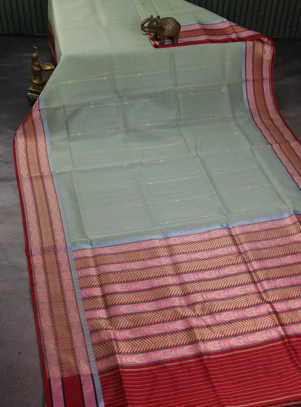 Pastel Green-Red Banarasi Kora Saree