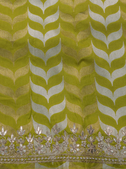 Off White-Violet Light Green Pure Organza Silk Saree