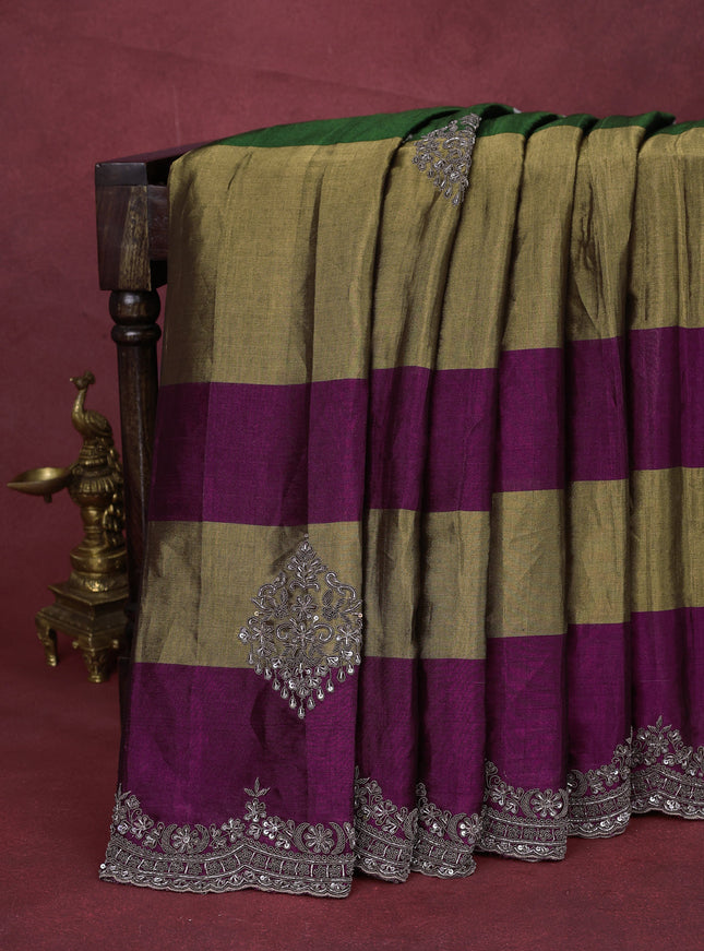Multi Colour Tissue Silk Saree With Zardosi Work
