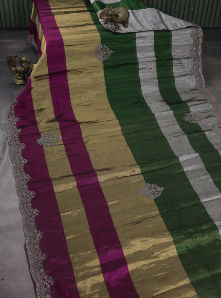 Multi Colour Tissue Silk Saree With Zardosi Work