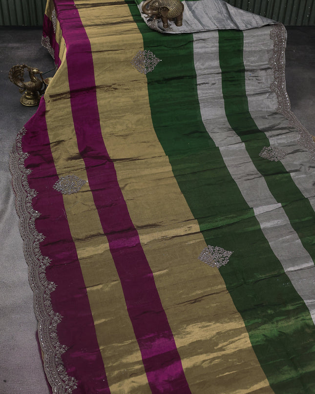 Multi Colour Tissue Silk Saree With Zardosi Work