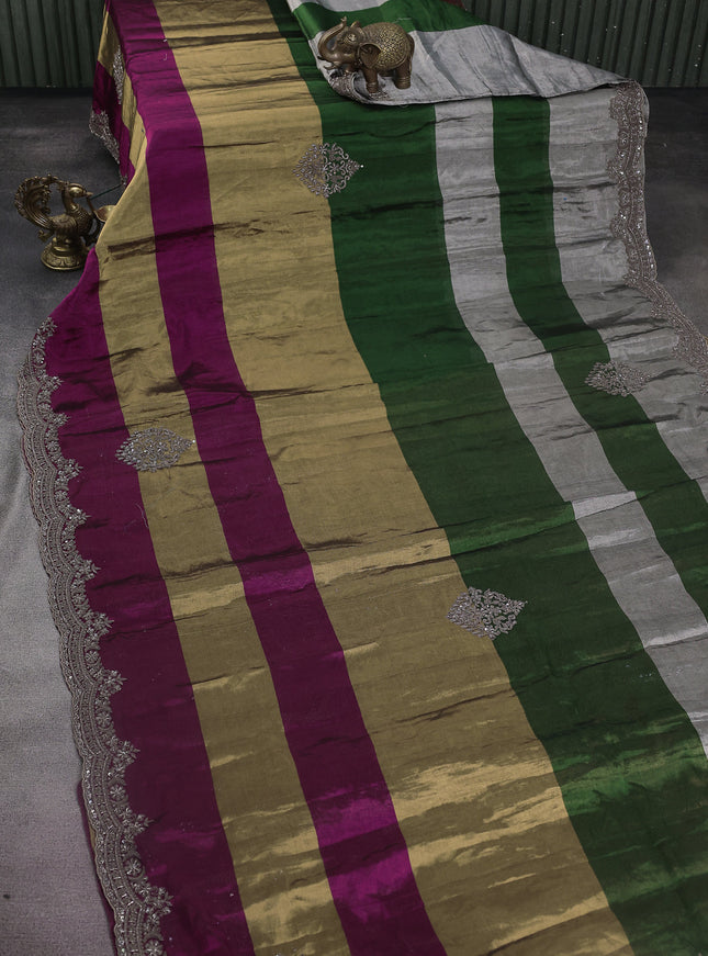 Multi Colour Tissue Silk Saree With Zardosi Work