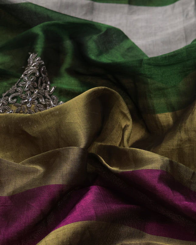 Multi Colour Tissue Silk Saree With Zardosi Work