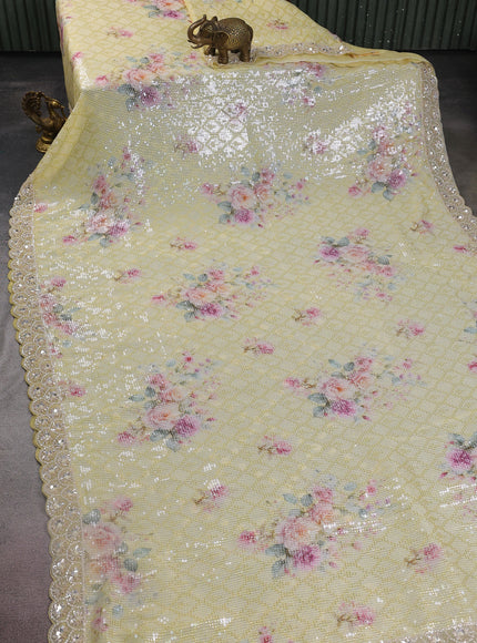 Pale Yellow Georgette Sequin Work Saree