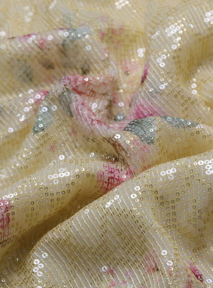Pale Yellow Georgette Sequin Work Saree