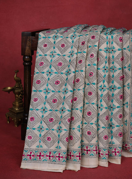 Cream Tussar Silk Saree