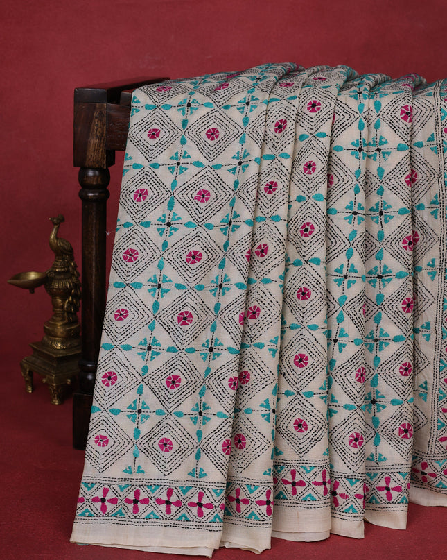 Cream Tussar Silk Saree