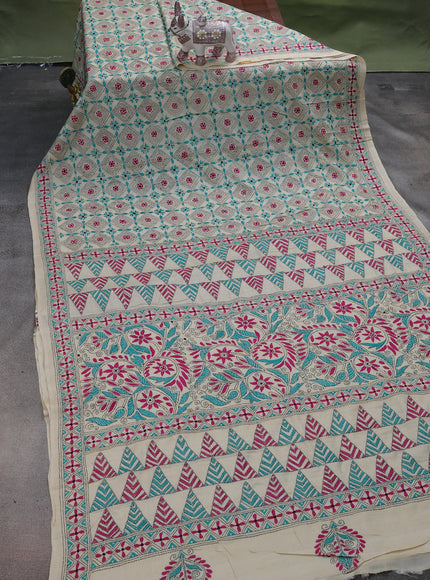 Cream Tussar Silk Saree