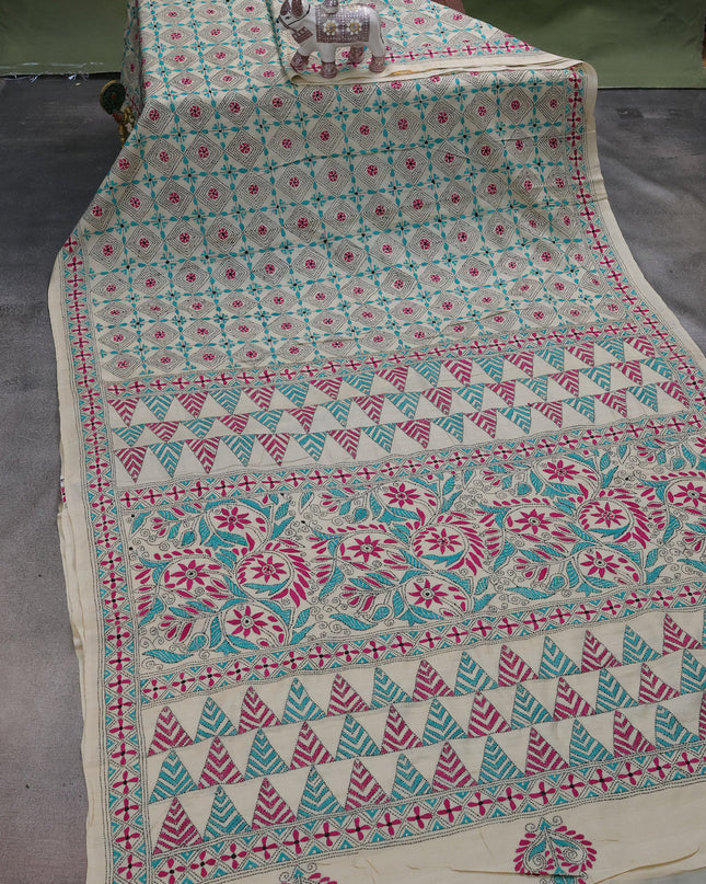 Cream Tussar Silk Saree