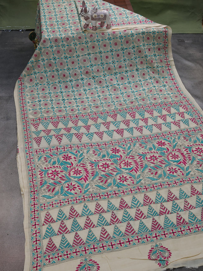 Cream Tussar Silk Saree