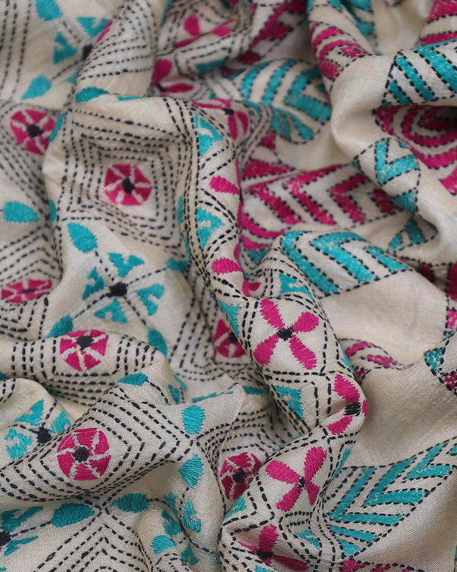 Cream Tussar Silk Saree