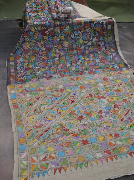 Pastel Grey -Dark Grey Tussar Silk Saree