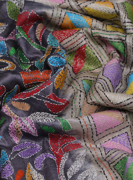 Pastel Grey -Dark Grey Tussar Silk Saree
