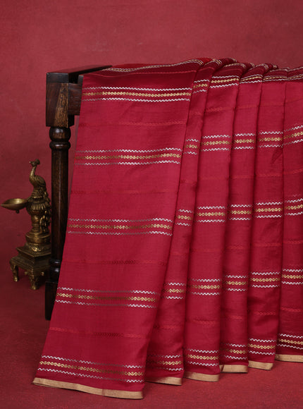 Red Chiniya Silk Saree With Embroidery Readymade Blouse