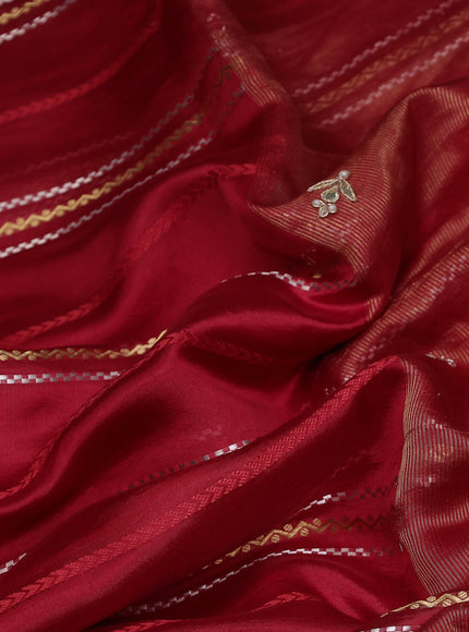 Red Chiniya Silk Saree With Embroidery Readymade Blouse