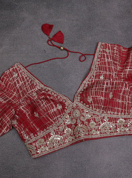 Red Chiniya Silk Saree With Embroidery Readymade Blouse