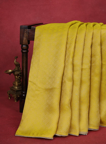 Lime Yellow Banarasi Silk Saree With Embroidery Readymade Blouse