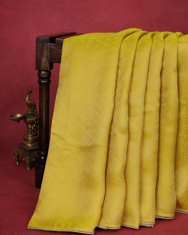 Lime Yellow Banarasi Silk Saree With Embroidery Readymade Blouse