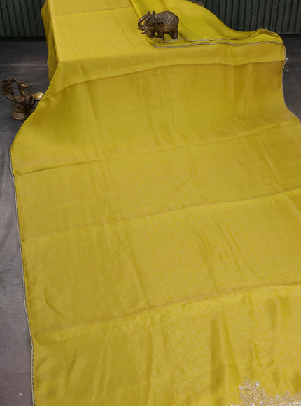 Lime Yellow Banarasi Silk Saree With Embroidery Readymade Blouse