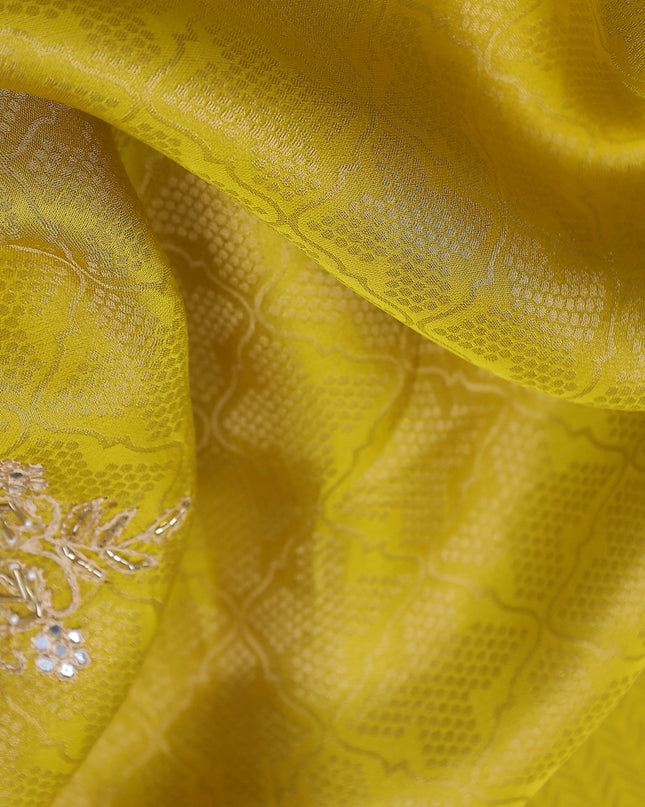 Lime Yellow Banarasi Silk Saree With Embroidery Readymade Blouse