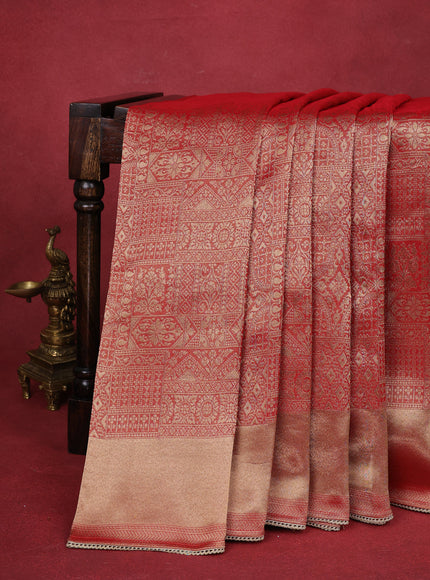 Red Banarasi Silk Saree With Embroidery Readymade Blouse