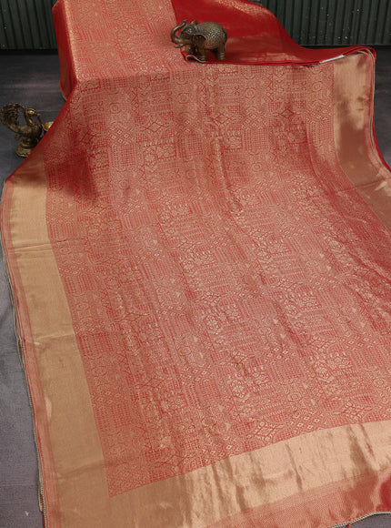 Red Banarasi Silk Saree With Embroidery Readymade Blouse
