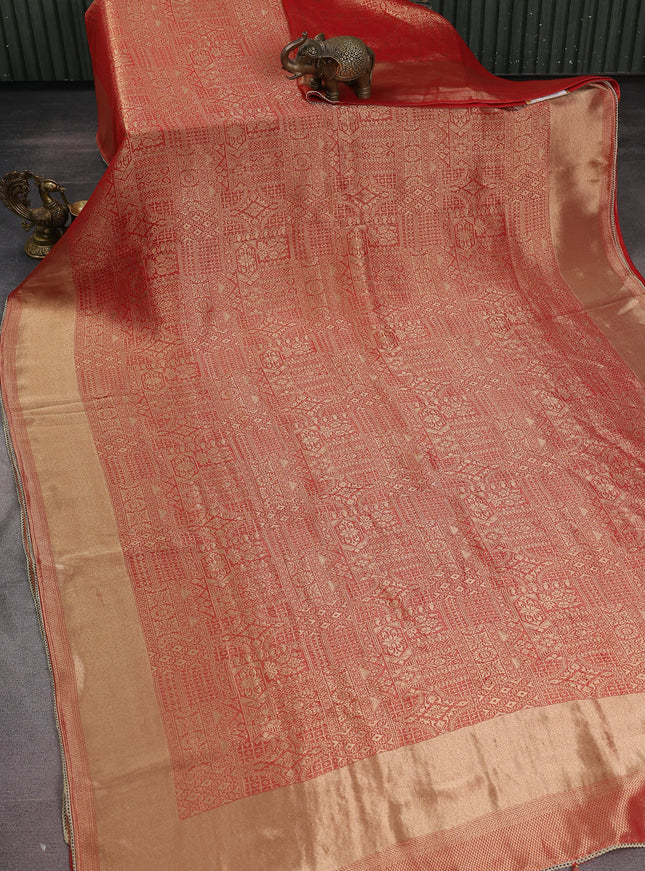Red Banarasi Silk Saree With Embroidery Readymade Blouse