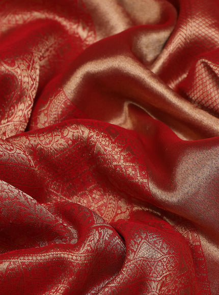 Red Banarasi Silk Saree With Embroidery Readymade Blouse
