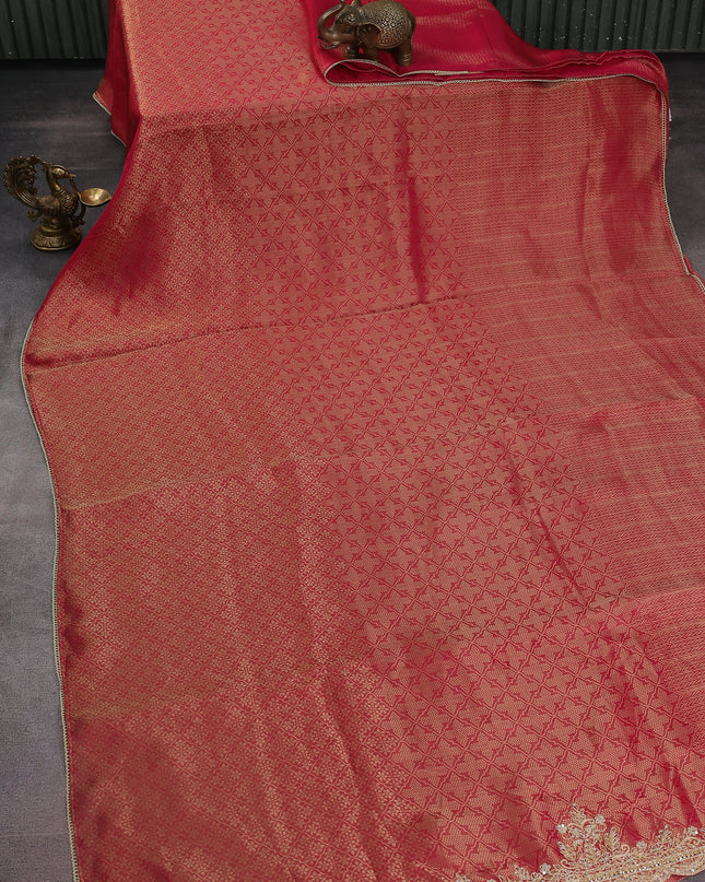 Pink Banarasi Silk Saree With Embroidery Readymade Blouse