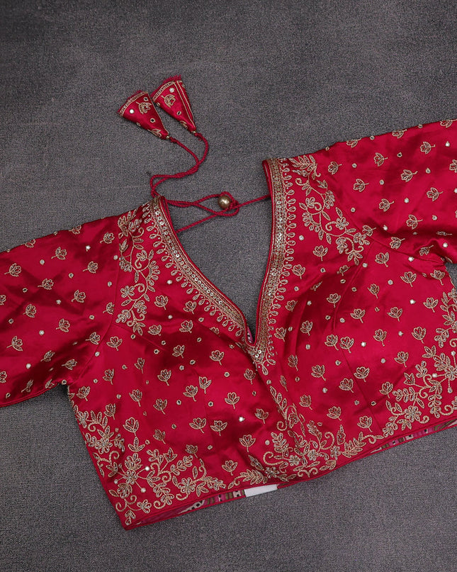 Pink Banarasi Silk Saree With Embroidery Readymade Blouse