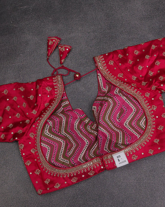 Pink Banarasi Silk Saree With Embroidery Readymade Blouse