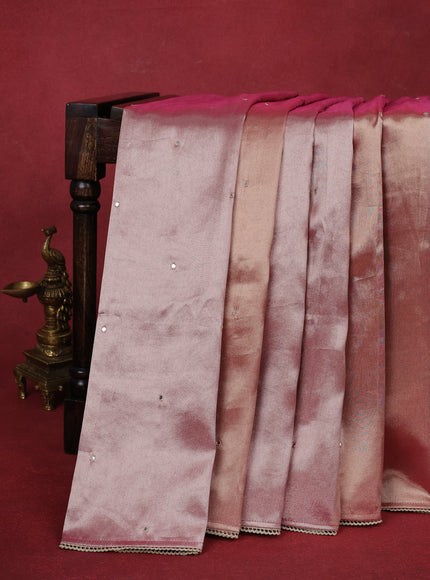 Pink Shade Tissue Silk Saree With Embroidery Readymade Blouse