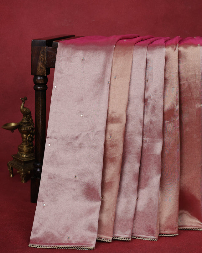 Pink Shade Tissue Silk Saree With Embroidery Readymade Blouse