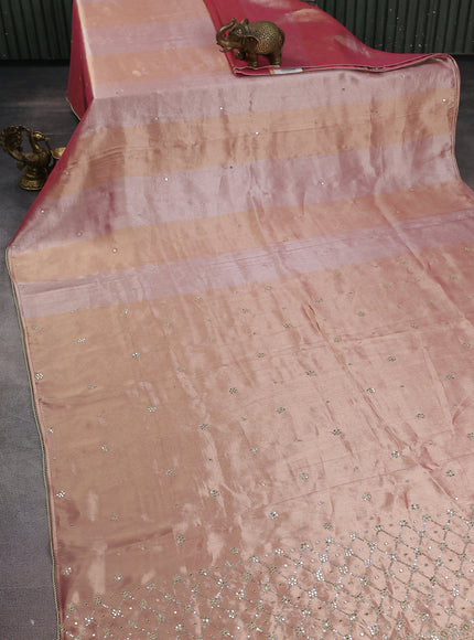 Pink Shade Tissue Silk Saree With Embroidery Readymade Blouse