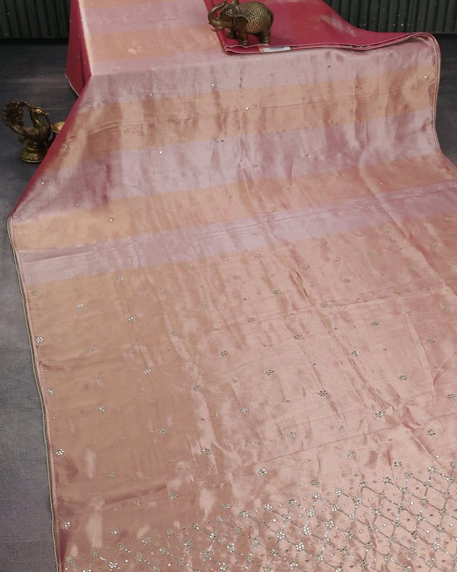 Pink Shade Tissue Silk Saree With Embroidery Readymade Blouse