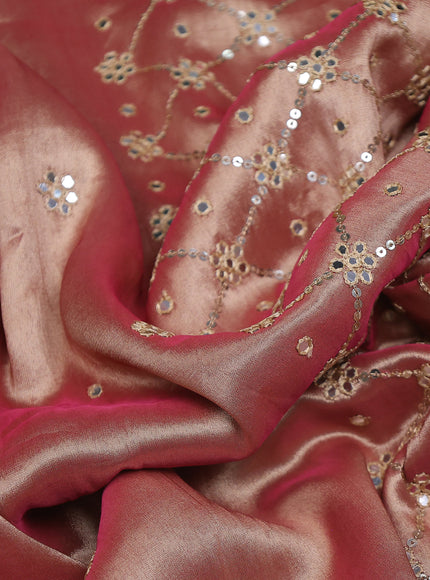 Pink Shade Tissue Silk Saree With Embroidery Readymade Blouse