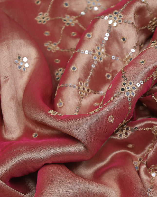 Pink Shade Tissue Silk Saree With Embroidery Readymade Blouse