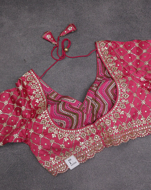 Pink Shade Tissue Silk Saree With Embroidery Readymade Blouse