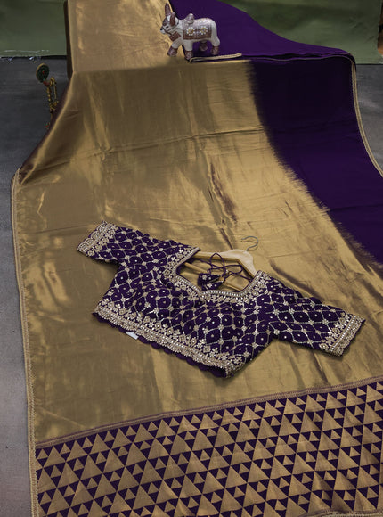 Violet Tissue Silk Saree With Embroidery Readymade Blouse