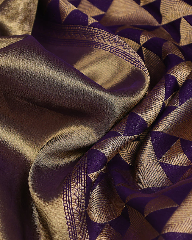 Violet Tissue Silk Saree With Embroidery Readymade Blouse